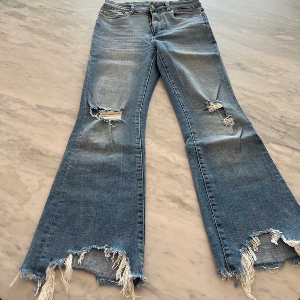 DL1961 Distressed Blue Flare Jeans